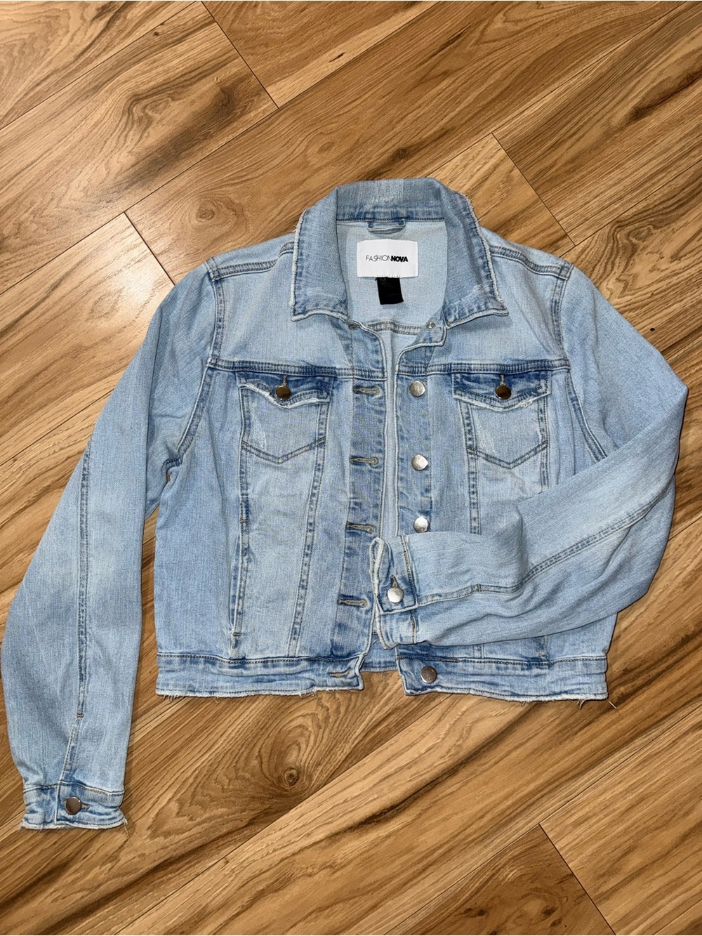 Fashion Nova Light Blue Cropped Denim Jacket